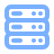 rounded icon of servers that are a light blue